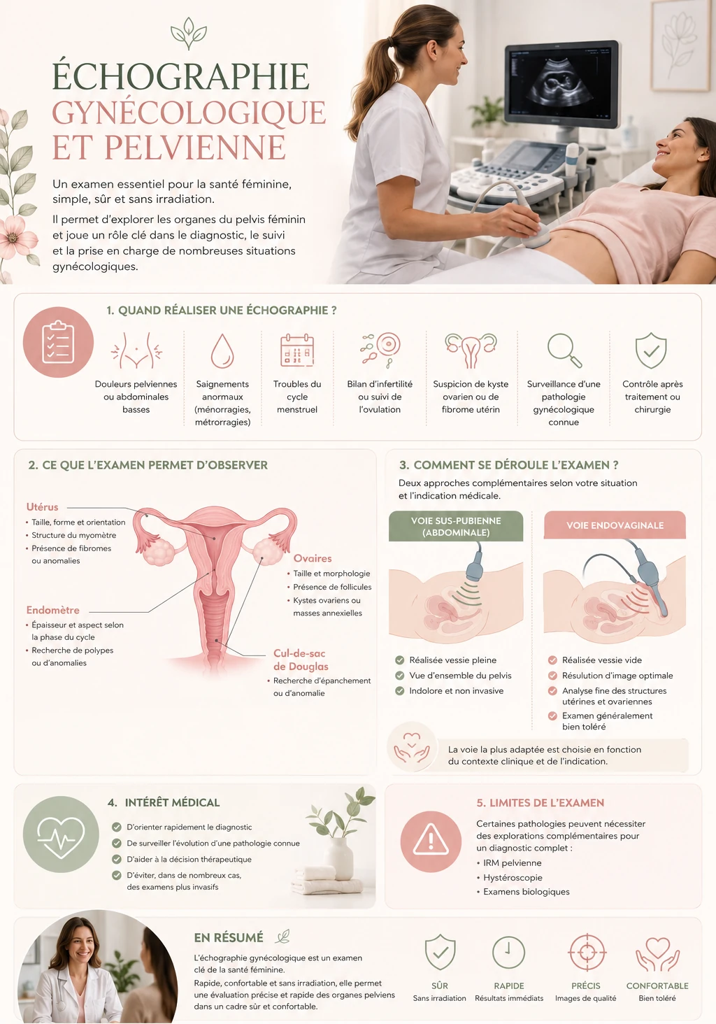 Infographie explicative — Échographie gynécologique et pelvienne par EchoFemina